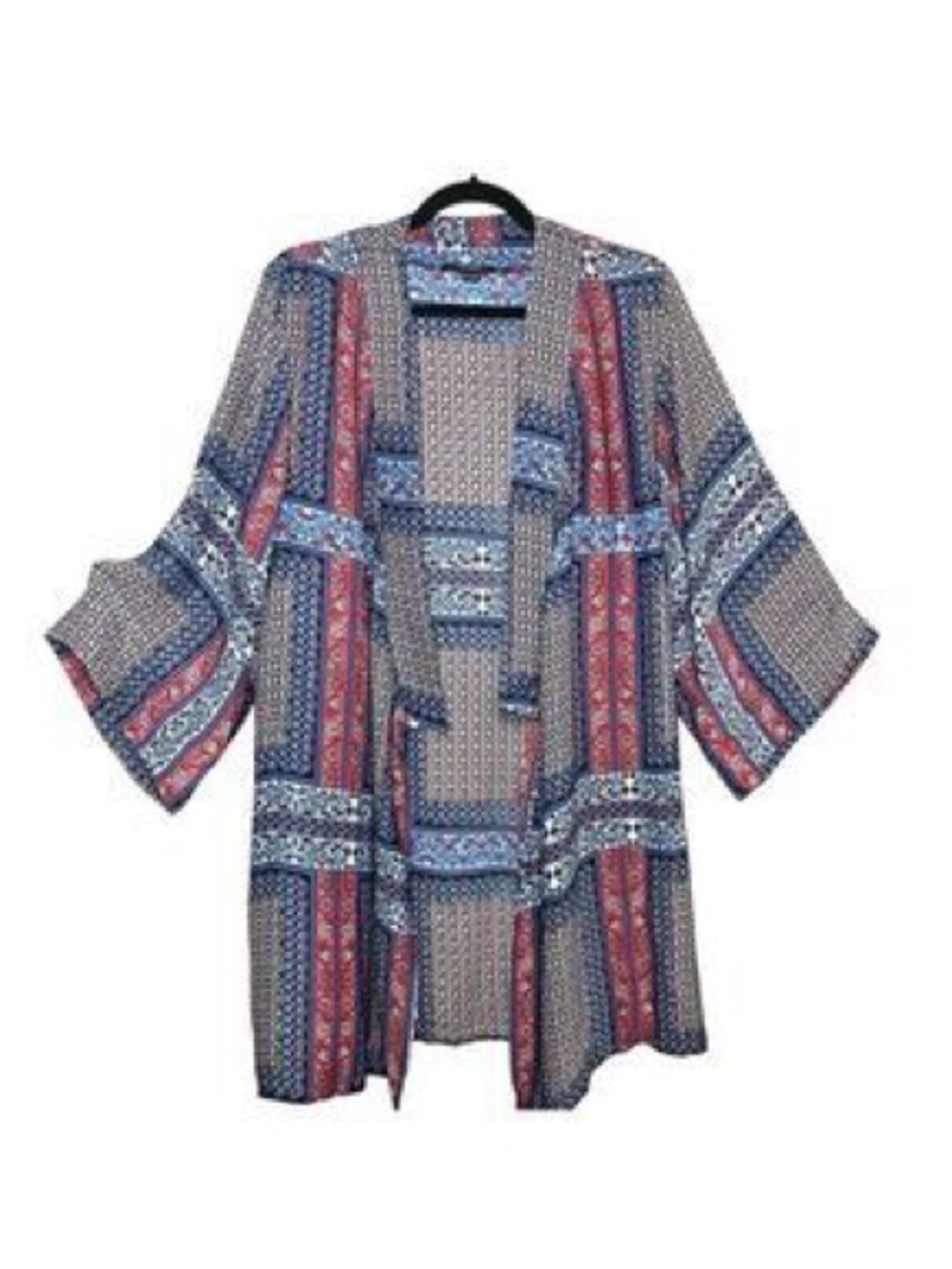 Women’s Blue & Red Patterned Kimono Robe